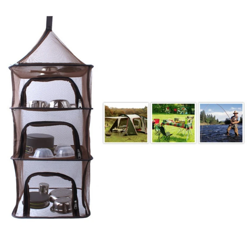 

Multifunction Outdoor Folding Dry Net 4 Layer Hanging Mesh Foods Dish Net Dryer For Fishing Storage Basket Tableware