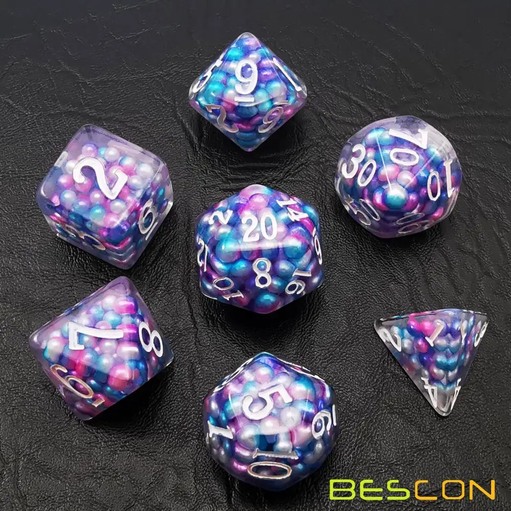 Bescon Peacock Pearl Polyhedral Dice Set, Pearl Poly RPG Dice set of 7