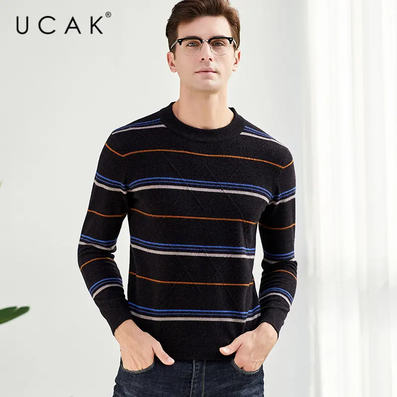 UCAK Brand Merino Wool Sweater Men Streetwear Casual Striped O-Neck Pull Homme Autumn Winter Knitted Cashmere Pullover Men U3041 UCAK Brand Merino Wool Sweater Men Streetwear Casual Striped O-Neck Pull Homme Autumn Winter Knitted Cashmere Pullover Men U3041