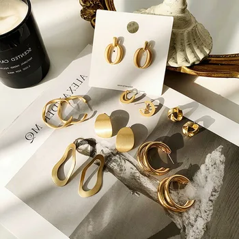 

New Personality Style Simple Gold Irregular Geometric Fashion Metal Earrings For Female Accessories