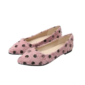 

2019 Autumn Spring Sweet Women Polka Dot Pink Ballerina Flats Comfortable Lady Pointed Toe Black White Bow Ballet Flats Shoes