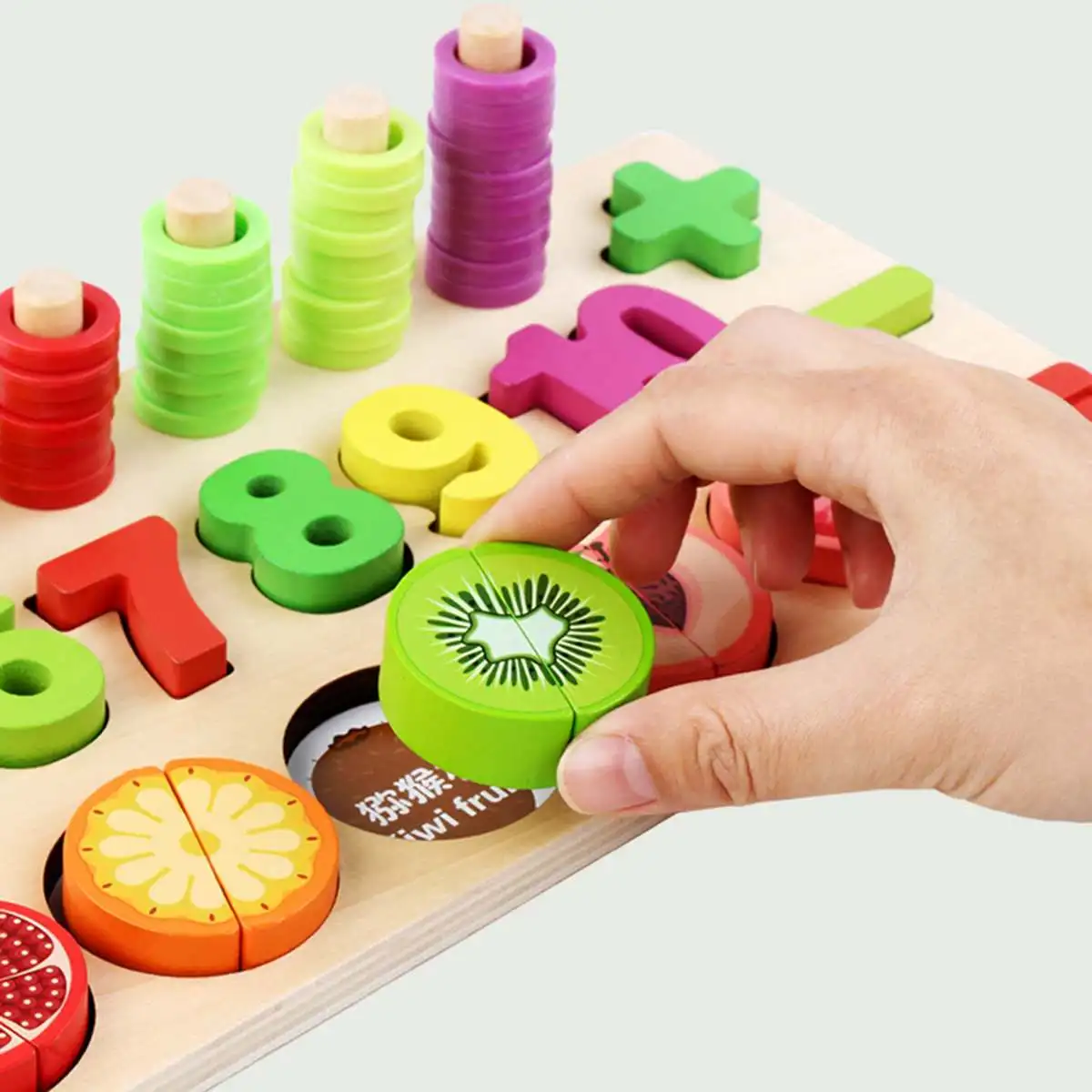 Children Wooden cut fruit Toys kids 3 in 1 Count Numbers Matching Fruits Educational Teaching Math Montessori Gift