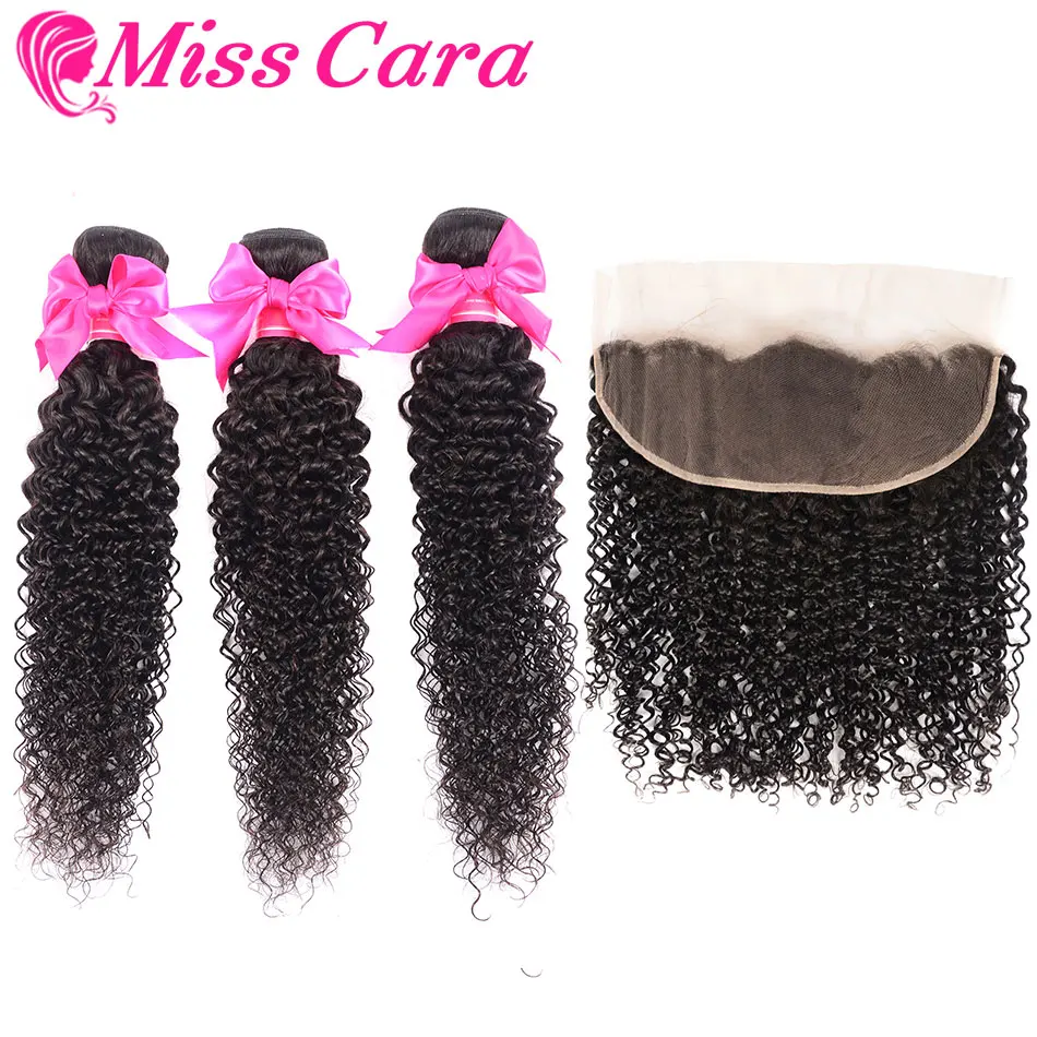 

Brazilian Kinky Curly Bundles With Frontal 100$ Human Hair 3/4 Bundles With Closure Miss Cara Remy Hair Bundles With Frontal
