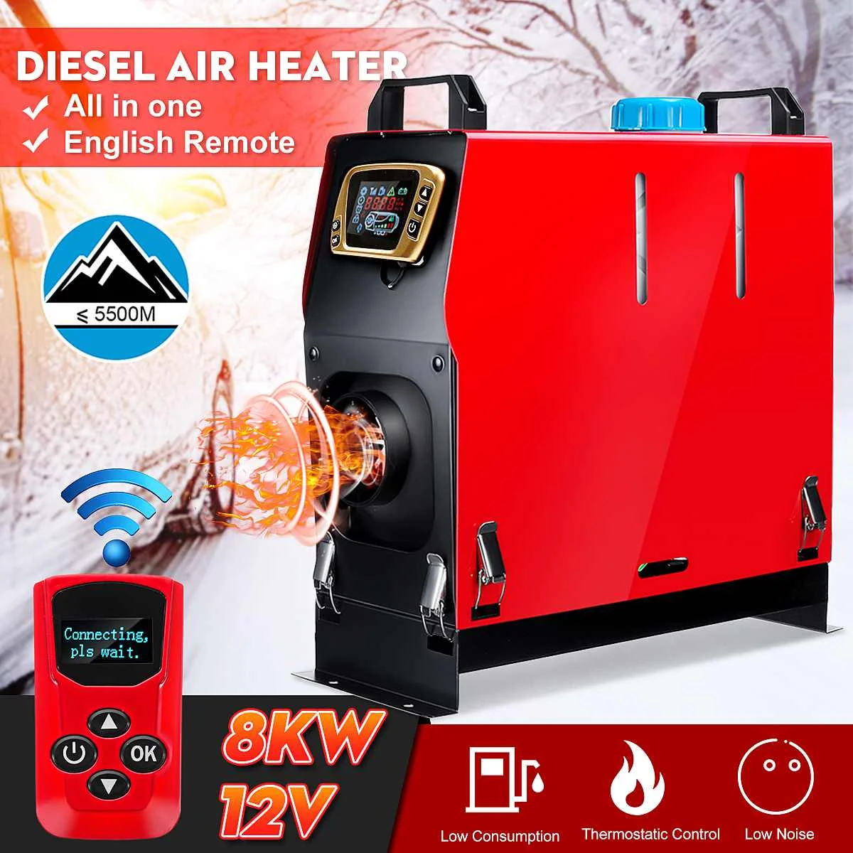 

All In One 8KW 12V Air diesels Heater 8000W One Hole Car Heater For Trucks Motor-Homes Boats Bus +LCD key Switch+English Remote