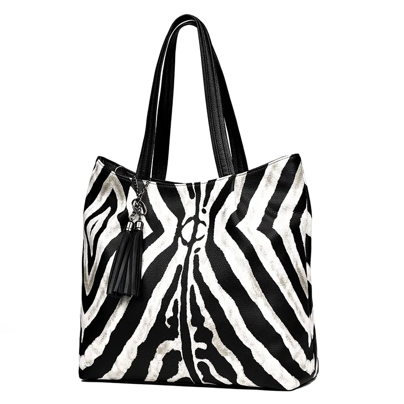 

Genuine Leather Tassel Bag Trend Zebra-stripe Shoulder Bag Europe And America Glorious Handbag 2018 WOMEN'S Cow Leather Bag