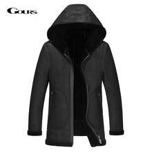 Gours Зимние Куртки из натуральной кожи мужские повседневные черные из натуральной овчины длинные Реверсивные пальто с подкладкой из натуральной шерсти теплые GSJF1852