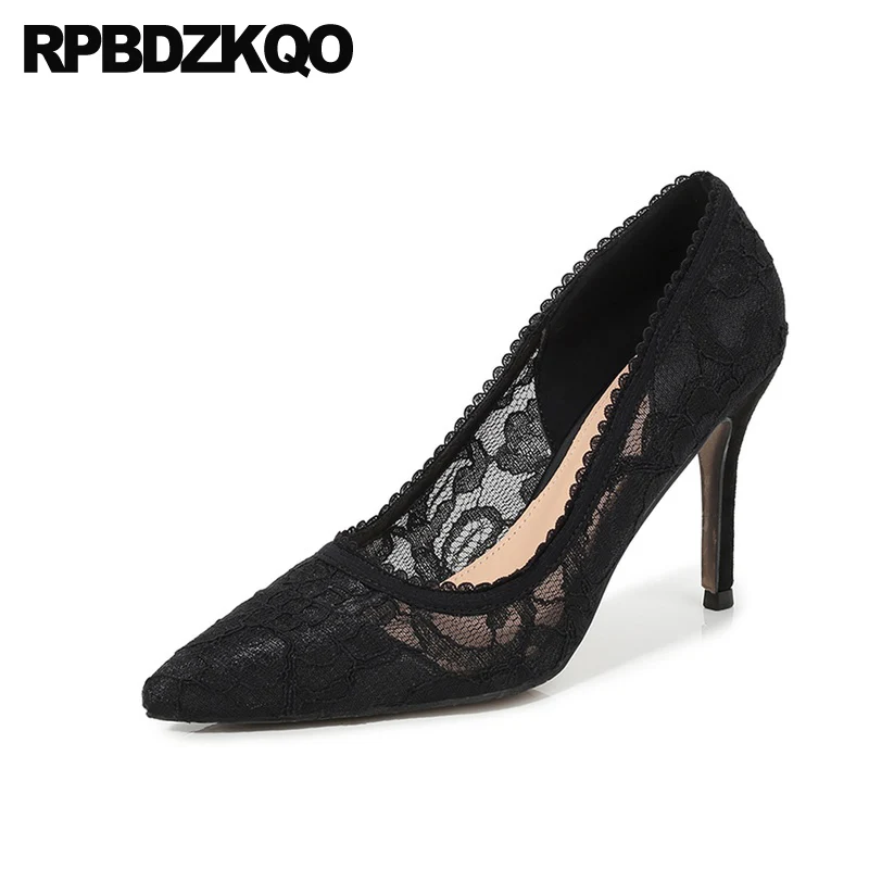 Lace 2021 Size 33 Pumps Slip On Stiletto 13 45 Black 12 44 Big 3 Inch Scarpin Medium Heels Pointed Toe Luxury Ladies High Shoes | Обувь