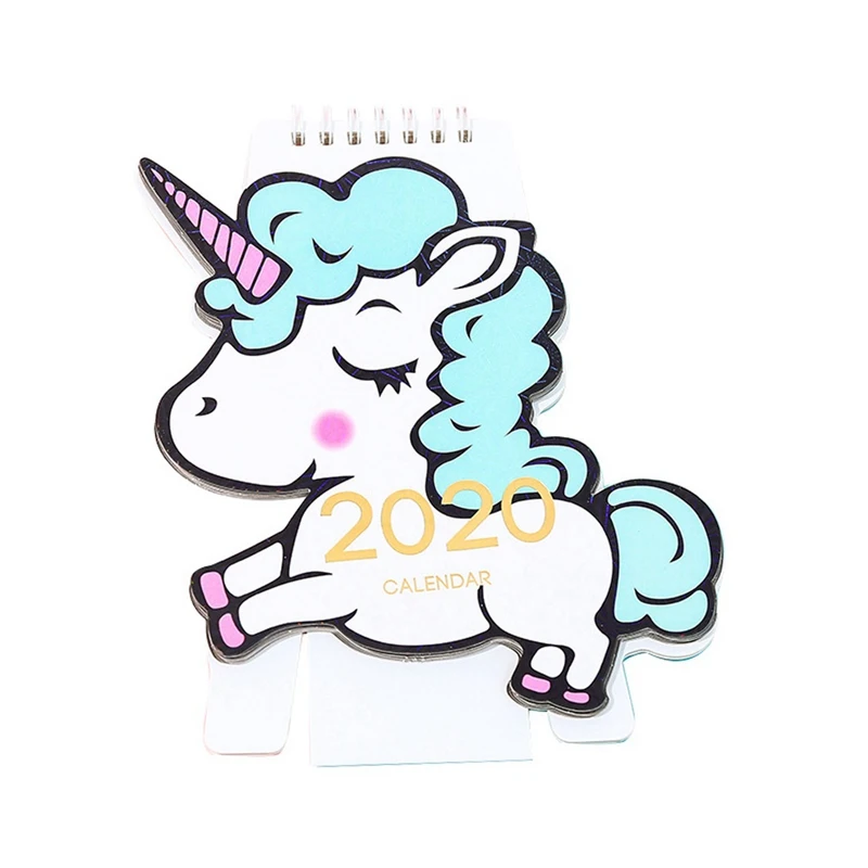 Милый Настольный календарь года с мультяшным рисунком Kawaii, форма единорога, школьный настольный календарь, планировщик, канцелярские принадлежности