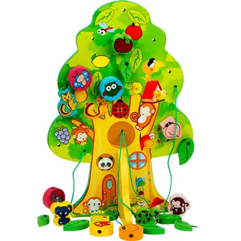 

Free shipping Happy wisdom tree fruit tree children wooden DIY beads toys Kids wood Learning education baby Bead Block toy gift