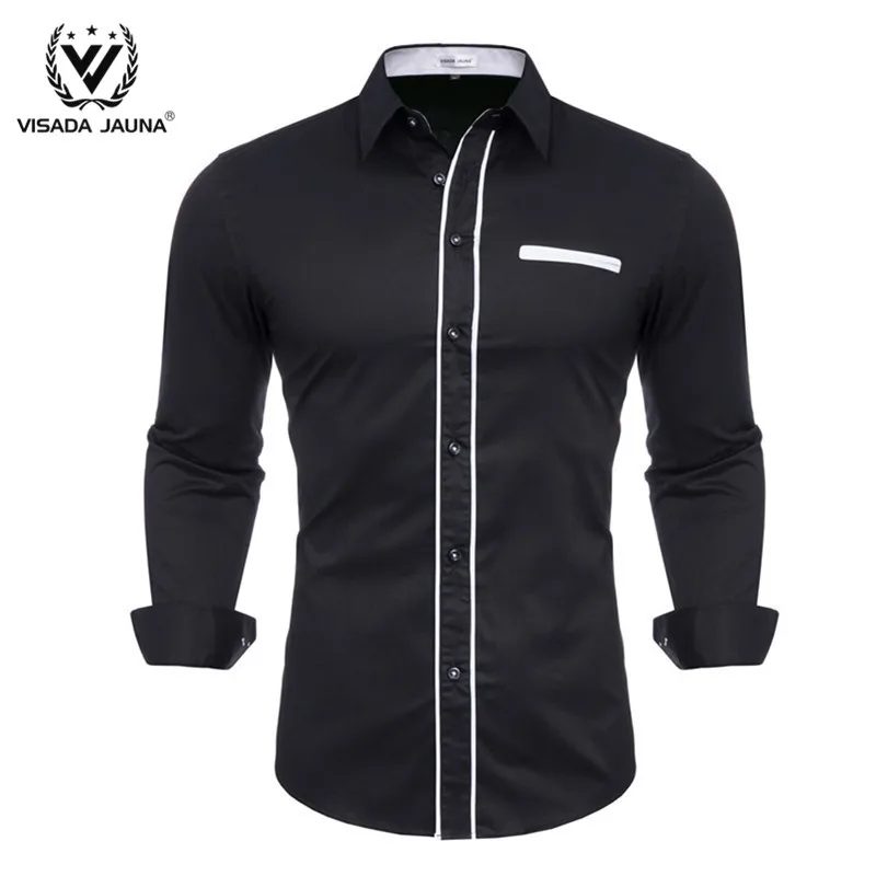 VISADA JUANA роскошная черная рубашка Для мужчин Slim Fit с длинными рукавами Camisa Masculina; цвет золотой, черный, Chemise, мужская, для общественных мест Для мужчин Костюмы