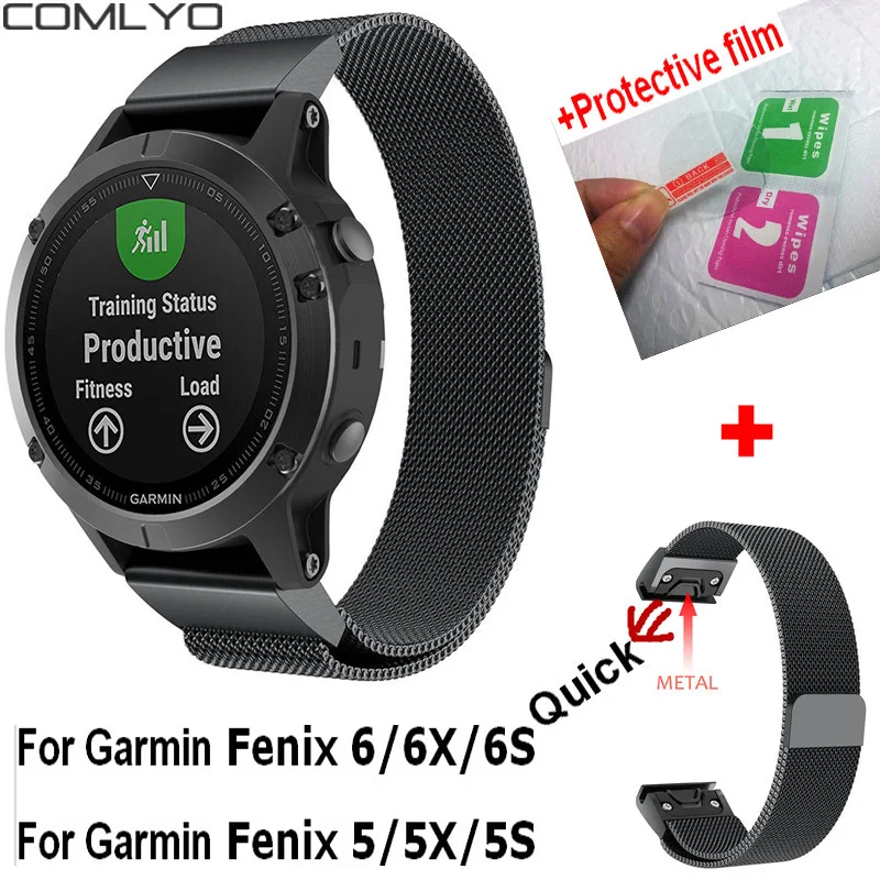 2в1 ремешок для часов Garmin Fenix 5 5S 5 ремешок быстросъемные часы из нержавеющей стали пленка для экрана на запястье для Garmin Fenix 6 6X6 S Ремешок