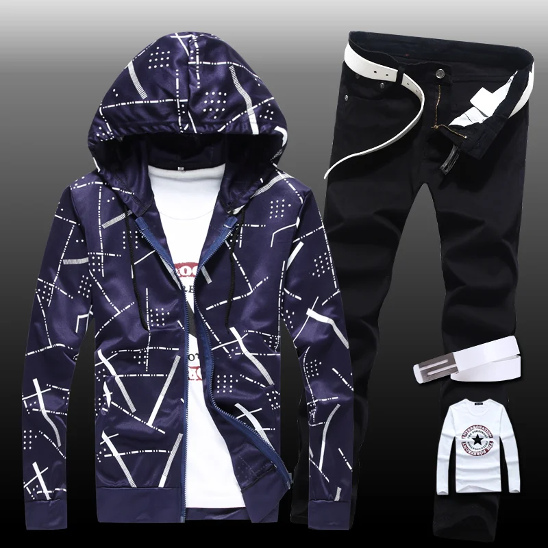 Осенняя мужская Толстовка и штаны комплект из 2 предметов, топ с капюшоном, пальто узкие брюки, брюки Повседневная одежда для мальчиков, мужская одежда B34