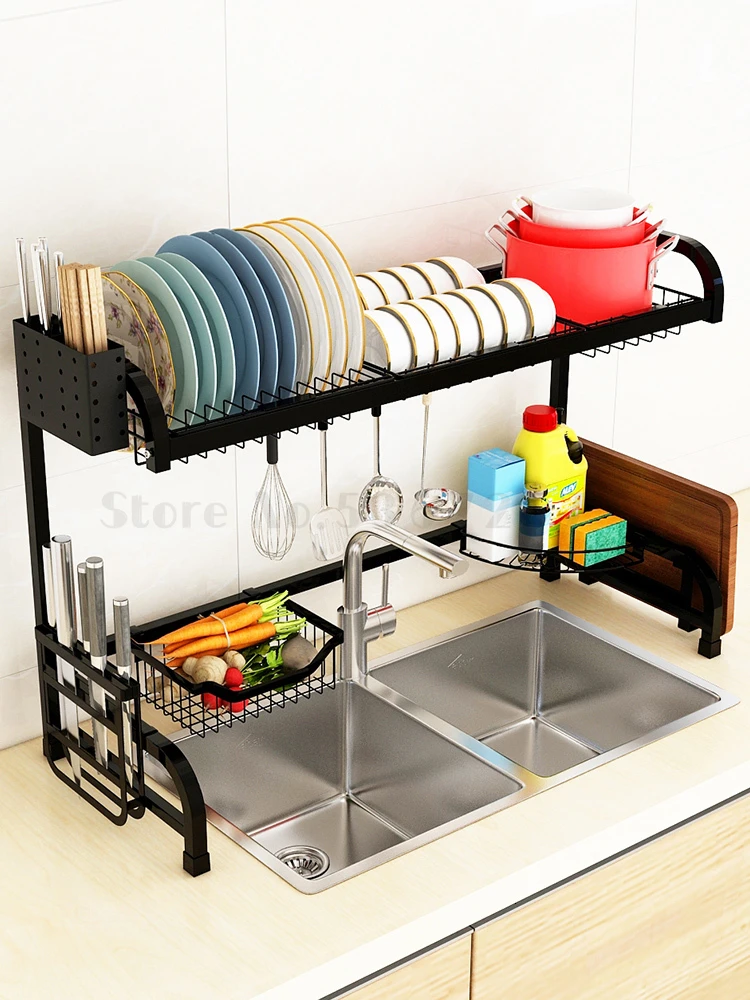 

Stainless steel kitchen rack black sink pool drying bowl drain bowl rack kitchen utensils