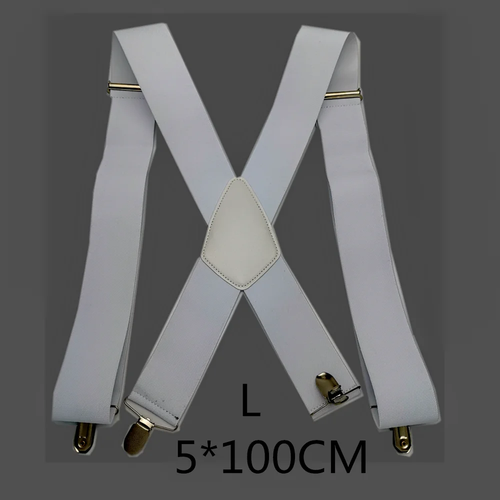 White-100cm 50 мм широкие эластичные регулируемые мужские подтяжки X Back Suspender кожа Крест 4 сильные защитные зажимы удерживающие штаны рабочие подтяжки - Цвет: White-100cm