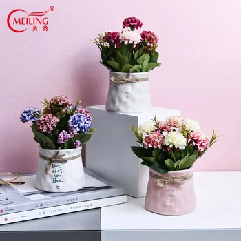 

Ceramic Pot Artificial Flowers Wedding Centerpiece Garden Office Kitchen Bar Home Decor Table Ornaments Small Planter Bonsai Pot