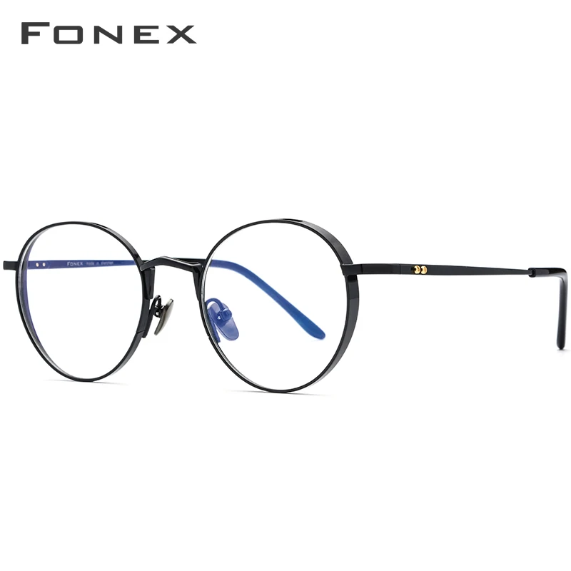 FONEX, чистый титановый рецепт, очки для мужчин, ультралегкие, Ретро стиль, круглые, близорукость, оптические оправы для очков, женские винтажные очки 879 - Цвет оправы: Черный
