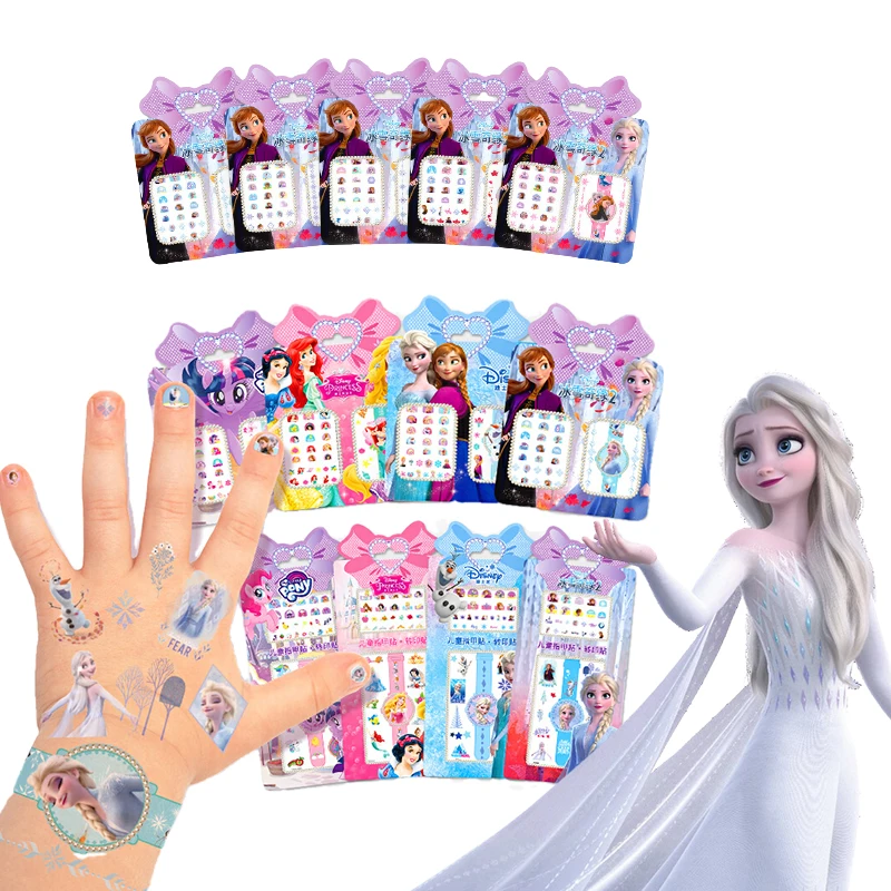 5 unids/set Disney 2 Elsa Anna chicas pegatinas de uñas nieve blanca Princesa Sofía maquillaje juguetes del tatuaje impermeable arte pegatinas