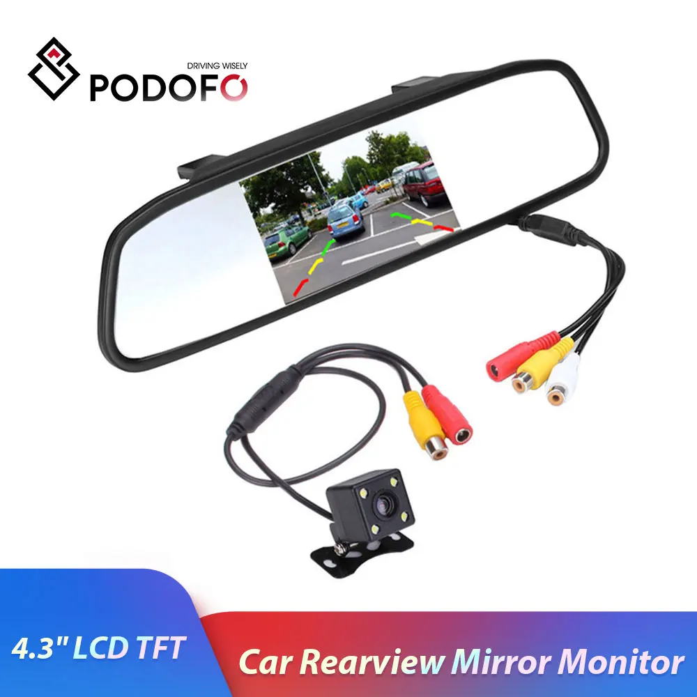 Podofo Car Dvr Camera Auto 4.3" Car Rearview Mirror Monitor Video Auto Parking Kit 4 LED Night Vision Reversing Car-styling