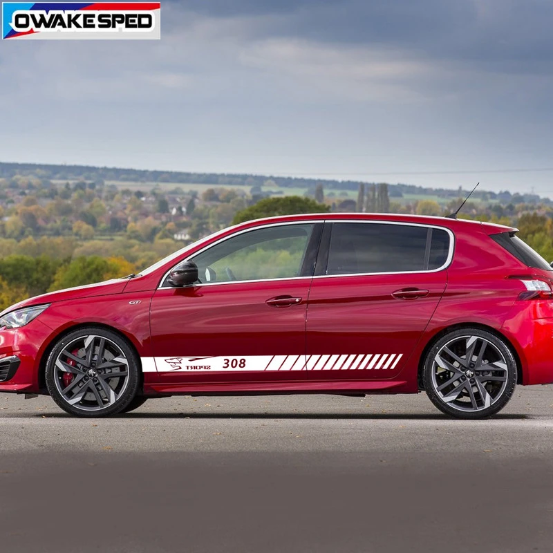 Для Peugeot 308 307 Спортивная наклейка в полоску с боковой юбкой Женская декоративная