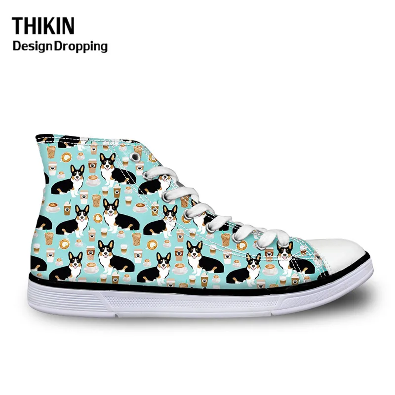 

THIKIN Cute Corgi Dog Print Students High Vulcanize Canvas Shoes Autumn Winter Women Designer Flats Sneakers Zapatos De Mujer