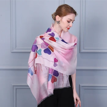 

High Grade Silkworm Silk Wool Scarf Wrap For Women 180*70cm Lucky clover Hijab Thin Scarves Long Shawls Beach Shawl