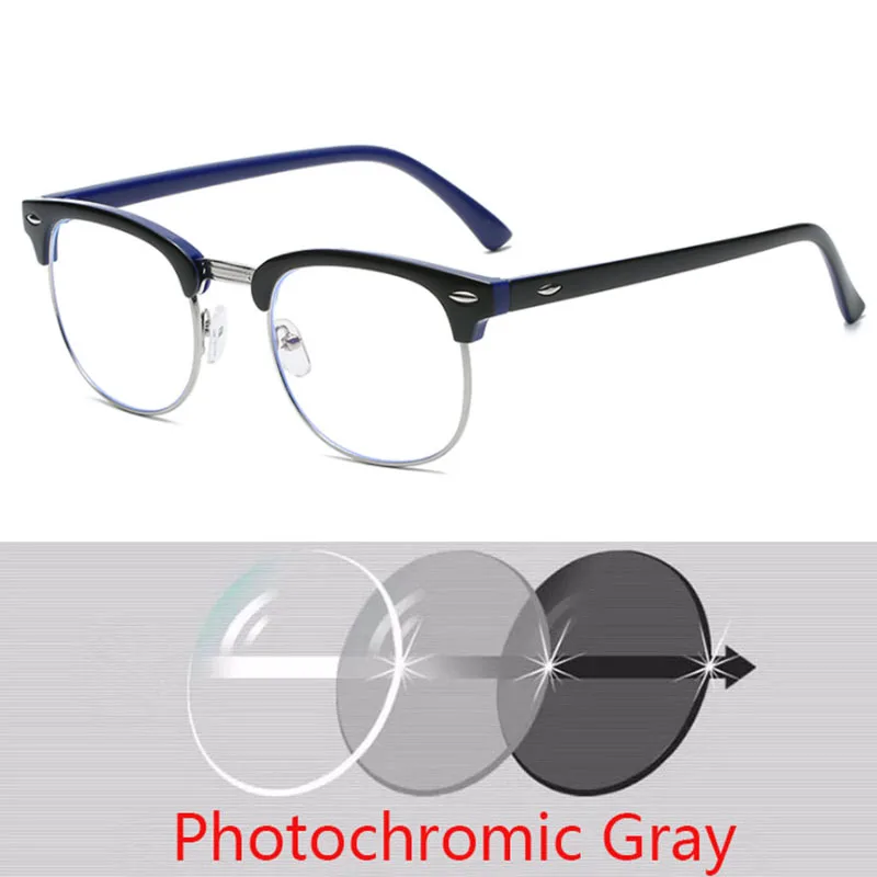 Hyperopia Diopter SPH 0 +0.5 +1 +1.5 +2 +2.5 +3 +3.5 +4 +4.5 +5 +5.5 +6.0 Half Metal Frame Photochromic Finished Reading Glasses 3