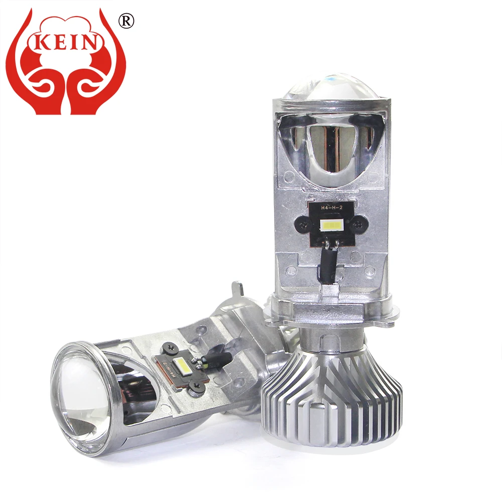 

KEIN 2pcs H4 Led Headlight Mini Projector Lens Tricolor Hi/Lo Beam Automobiles Conversion Kit Aluminum Parts External Headlamp