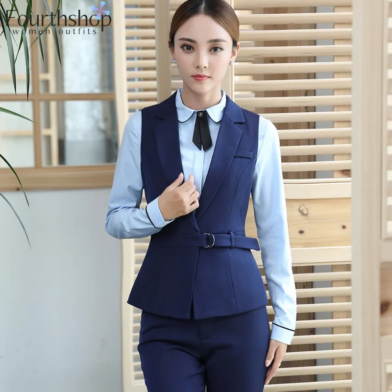 Elegant Pant Suits Women Fashion 2 Pieces Waistcoat and Pants Set Autumn Winter Casual Vest Trousers Suit Female Plus Size