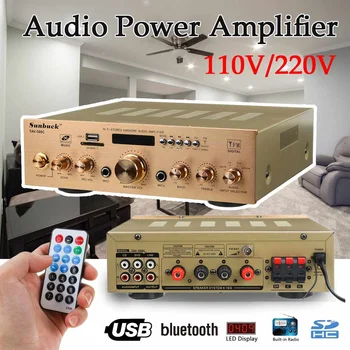 

110V/220V HIFI Audio Stereo bluetooth MP3/FM Radio Audio Power Amplifier with Remote Controller for Car Home Truck KTV Home