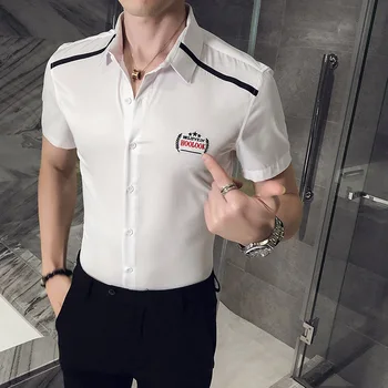 

Solid Youth Short-sleeved Slim Shirt Student Formal Business Shirts Club Party Prom Tuxedo Clothing 2020 Summer Casual Men Shirt