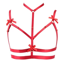 Панковский бюстгальтер с ремнем и розовым бантом, милый топ с эластичным ремешком, сексуальное женское белье, свадебное, Rave, готическое, размера плюс, для тела, для связывания, на подтяжках, для женщин