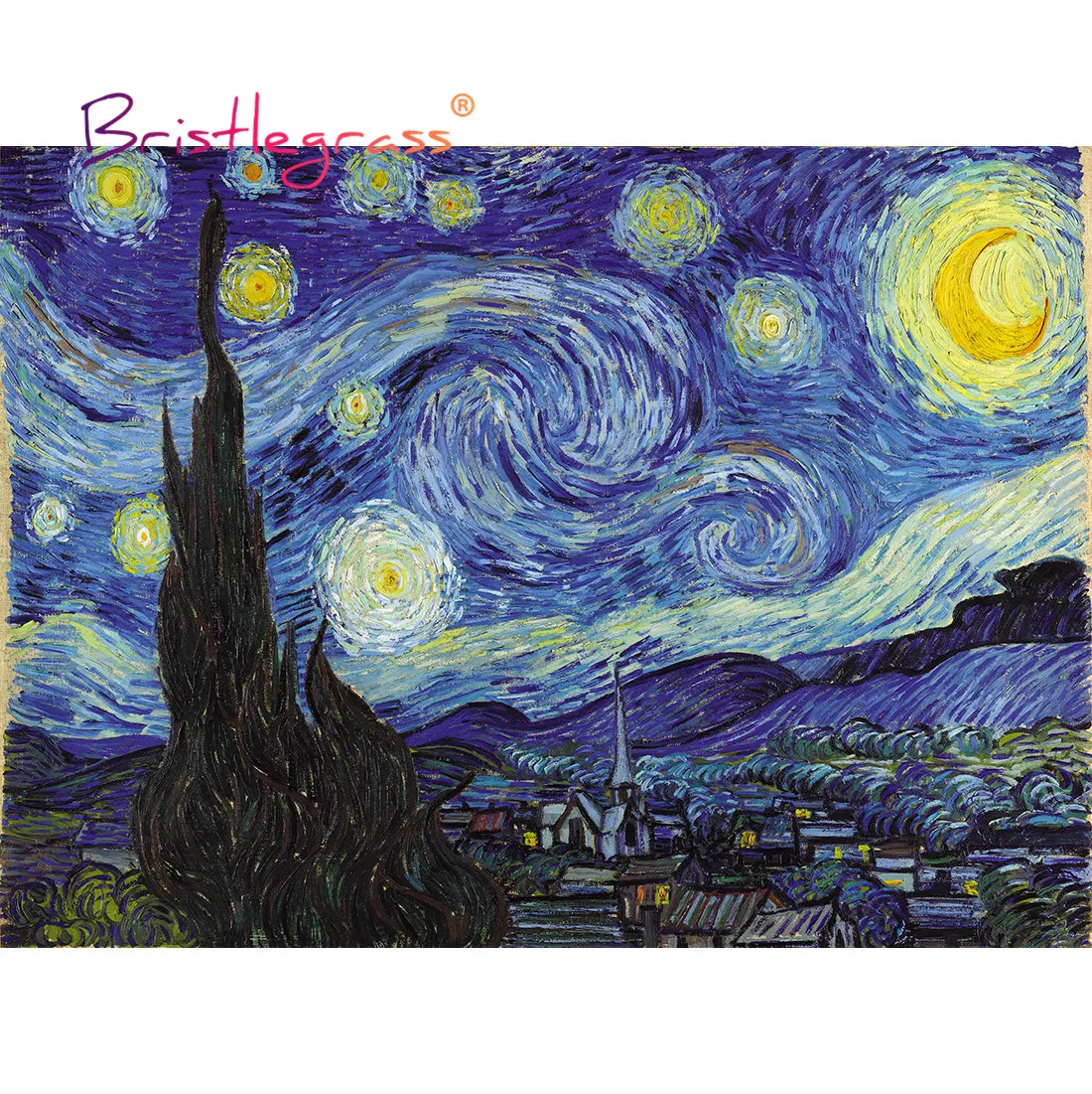 BRISTLEGRASS Wooden Jigsaw Puzzles 500 1000 Pieces Starry Night Vincent van Gogh Educational Toy Collectibles Painting Art Decor