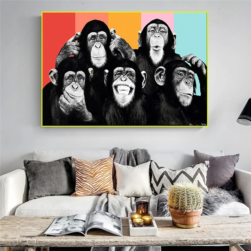 Современная Картина на холсте картина маслом с изображением животных Five Gorilla абстрактная живопись плакаты и