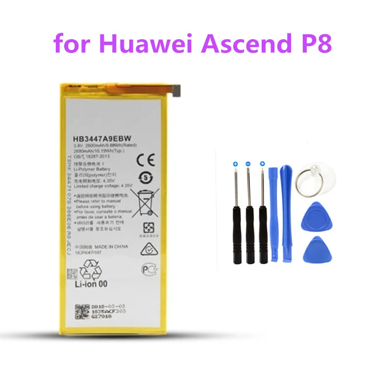 

Phone Built in Batterys 2600mAh Replacement Battery HB3447A9EBW for Huawei Ascend P8 GRA-UL00/CL00/TL00/TL10+free Tools