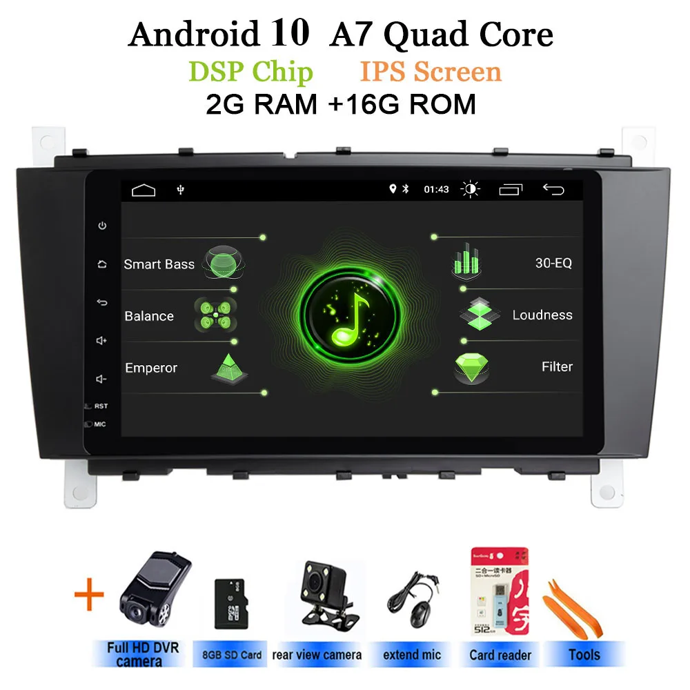 8 ''Android 10 2 DIN автомобильный DVD gps для Mercedes/Benz W203 W209 W219 a-класс A160 c-класс C180 C200 CLK200 Радио стерео - Цвет: 2G-Rear  DVR camera