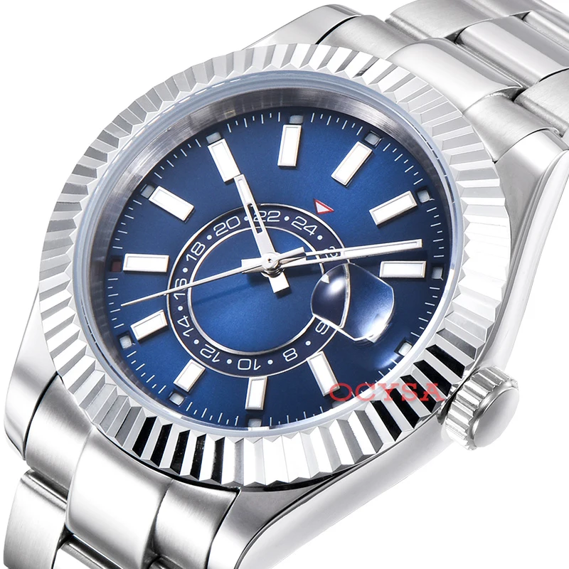 US $51.00 fashion 40mm stainless steel case automatic sports mens watches blue sterile dial luminous machinery mens Watch