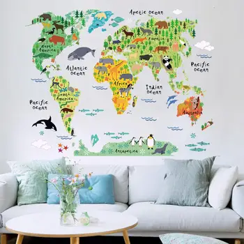 

Colorful Animal Wall World Map Sticker Removable PVC Wallpaper Map Children Bedroom Decals Nursery Posters Home Decoration