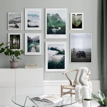

Mountain Forest Deer Bear Picture Nature Scenery Scandinavian Poster Nordic Decoration Print Landscape Wall Art Canvas Painting