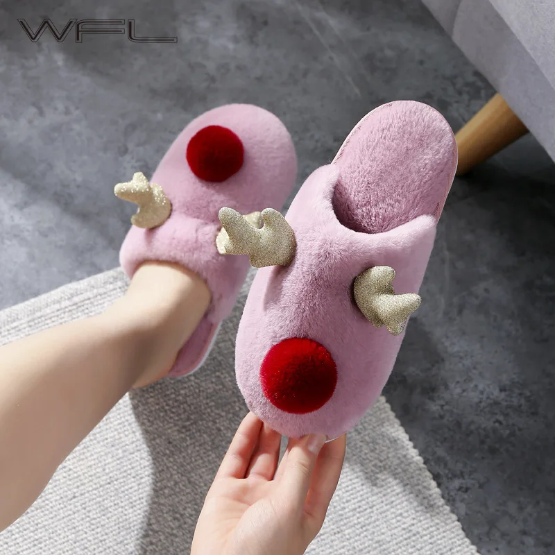 503.2руб. 49% СКИДКА|WFL/2019 г. Женская обувь новые милые зимние домашние тапочки с рогами женские теплые Нескользящие домашние мужские хлопковые тапочки из флока-in Тапочки from Обувь on AliExpress - 11.11_Double 11_Singles' Day