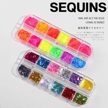 

12 Grids/Set Mixed size Nail Glitter Flakes 3D Sequins Paillette Powder Charm Nail Art Decoration Manicure tools Stickers