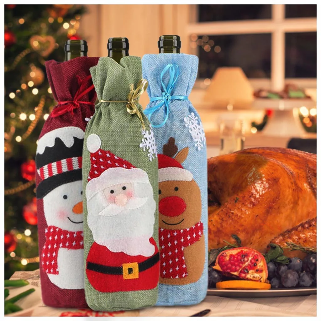 Christmas Santa Wine Bottle Gift Bag Ornaments Cover Xmas Home Party Decor Gift 