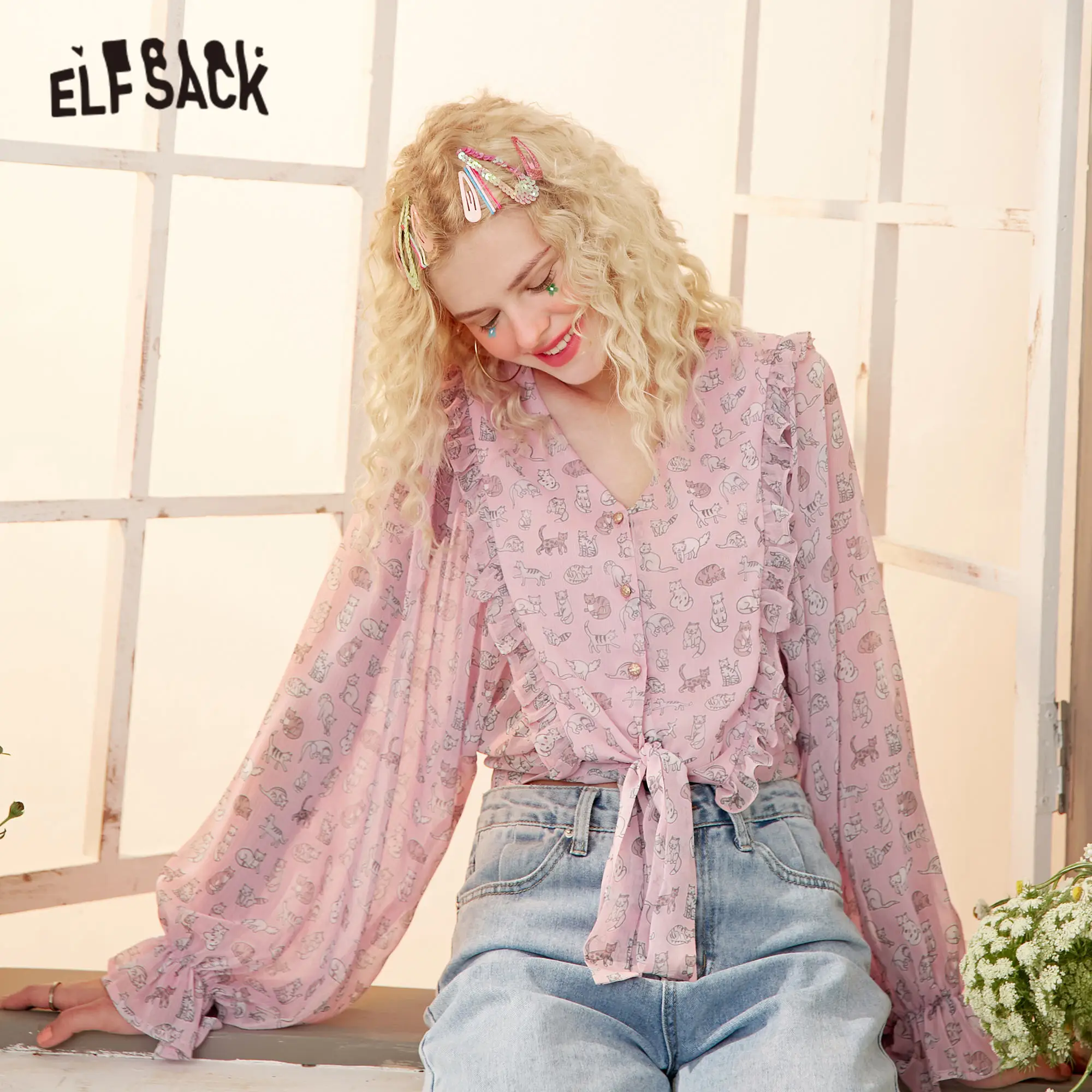 [EAM] Women Khaki Yellow Hollow Out Bandage Blouse
