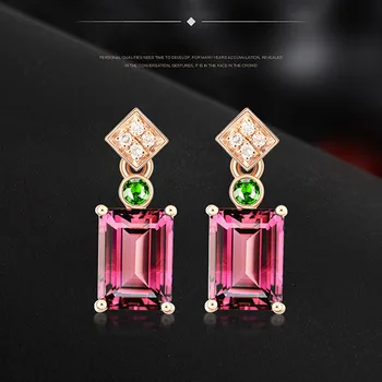 

Fashion square red green crystal ruby gemstones diamonds drop earrings for women 18k rose gold color jewelry brincos accessories