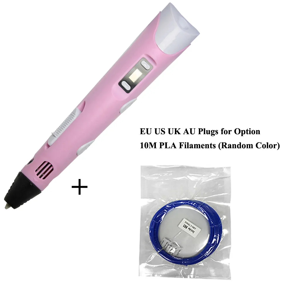 ABS/PLA DIY 3D ручка для печати светодиодный/ЖК-экран 3D Ручка для рисования+ 100 м нить креативная игрушка подарок для детей дизайн рисунок - Цвет: pink 10m Filament