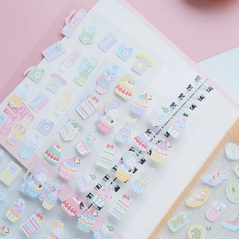 Nekoni Cute Cake Snack Stickers Macaron Color Shinning Paper Sticker for Scrapbooking Diary Card Journal Decoration DIY Craft