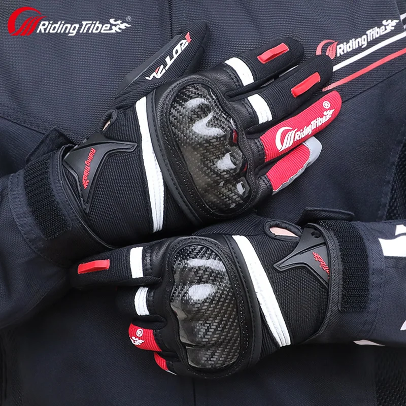 

Men Women Leather Gloves Motorcycle Protective Gear with Carbon Fiber Fist Anti-shock Shell Touch Screen Motocross Gloves MCS-57