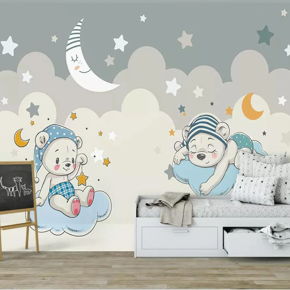

Milofi custom 3D wallpaper mural cartoon bear moon children's room living room bedroom wall decoration wallpaper