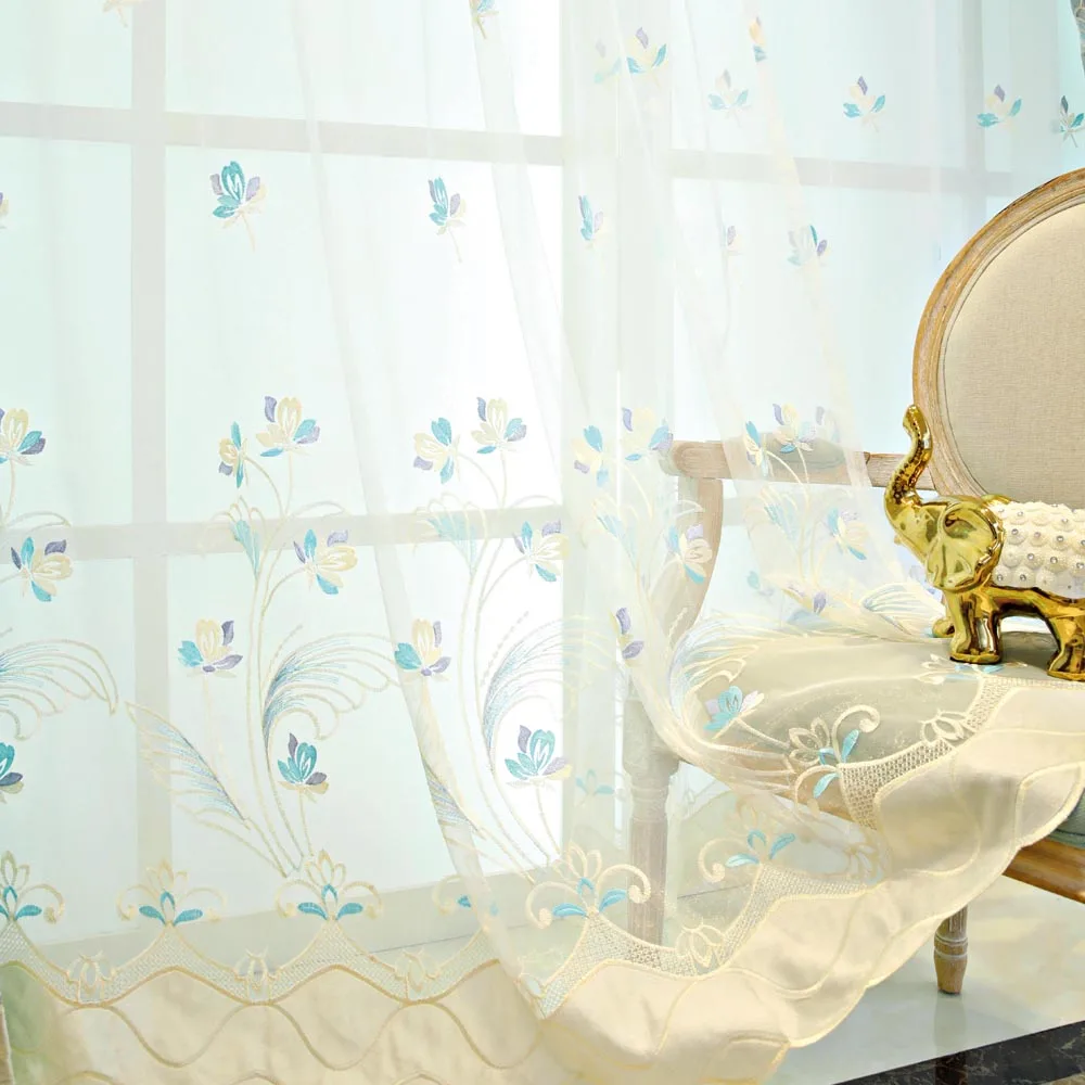 

Luxury Floral Embroidered Hollowed Semi Blackout Curtain for Living Room Window Treatment Drapes wp425C