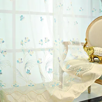 

Luxury Floral Embroidered Hollowed Semi Blackout Curtain for Living Room Window Treatment Drapes wp425C