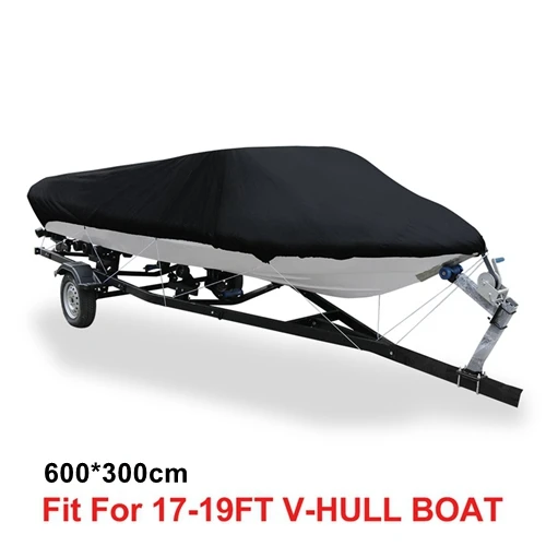 Uxcell 210D Крышка Для лыжной лодки для рыбалки 14-16ft/16-18ft/17-19ft/20-22ft v-корпус Солнцезащитный УФ-протектор для катера, Стояночный тент - Цвет: Black 17-19FT